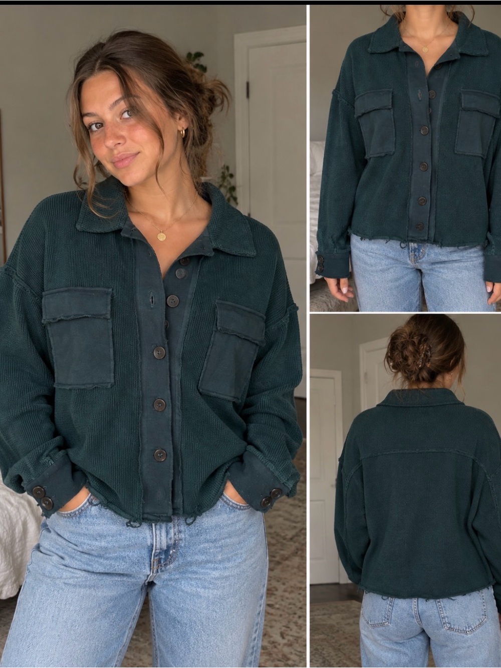 Pink Lily Dark Green Button-Front Knit Cardigan Jacket